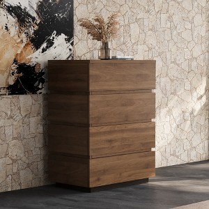 Luck Live 4-drawer storage corner cabinet in walnut color. - 1 of 4