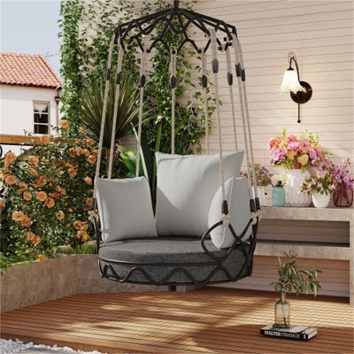 SKRAN Outdoor Porch Swing Chair Hanging Basket, Hanging Chair with UV Resistant Cushion, Olefin Fabric for Patio Porch, Balcony, Gray