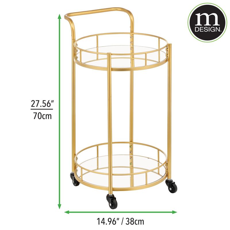 mDesign Metal Rolling Food and Beverage Bar Cart with Glass Shelves, 3 of 8