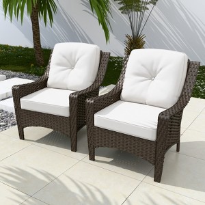EAGLE PEAK Azure Bay Set of 2 Outdoor Wicker Patio Chairs, Weather Resistant Rattan Furniture, Deep Seats - 1 of 4