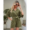 Rompers for Women 2023 Summer Casual V Neck Short Jumpsuits Belted Wrap Flared Half Sleeve Waist Tie Romper - 2 of 4