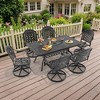 7-Piece Rectangle Cast Aluminum Outdoor Patio Dining Set with Swivel Chairs & Red Cushions & Umbrella Hole - 2 of 4