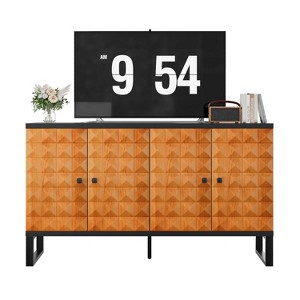 32 In. Retro Style Four Door Wooden Storage Cabinet, Multifunctional Decorative Cabinet With Geometric Patterns - 1 of 4