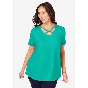 Jessica London Women's Plus Size Stretch Cotton Crisscross Strap Tee - 1 of 4