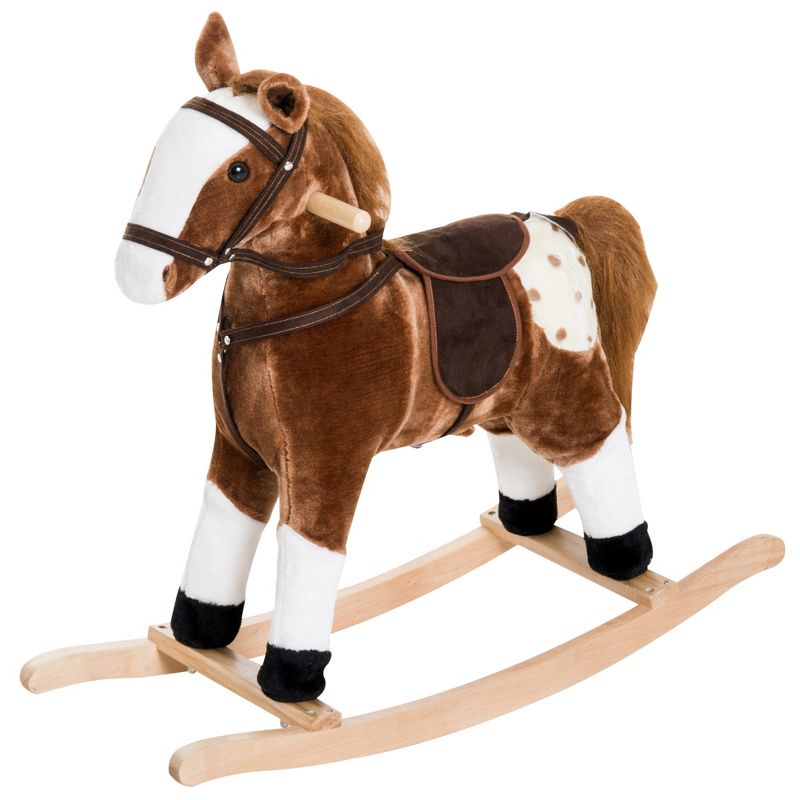 Qaba Kids Plush Toy Rocking Horse Pony Toddler Ride on Animal for Girls Pink Birthday Gifts with Realistic Sounds, 1 of 9