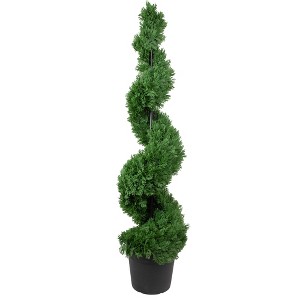 Northlight Real Touch™ Artificial Cedar Spiral Topiary Tree in Black Pot, Unlit - 5' - 1 of 4