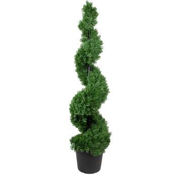 Northlight Real Touch™ Artificial Cedar Spiral Topiary Tree in Black Pot, Unlit - 5'