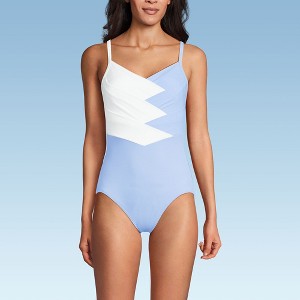 Lands' End Women's Slender Suit V-neck Pleated X-back One Piece Swimsuit Adjustable Straps - 1 of 4