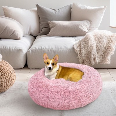 Small Pink Faux Fur Round Donut Pet Bed
