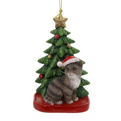 Kurt S. Adler 4.0 Inch Cat W/ Christmas Tree Feline Star Kitten Tree Ornaments