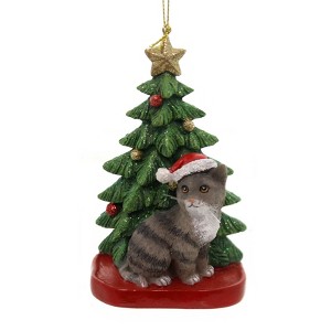 Kurt S. Adler 4.0 Inch Cat W/ Christmas Tree Feline Star Kitten Tree Ornaments - 1 of 3