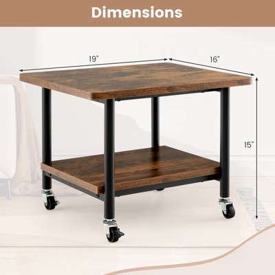 Brown 2-Tier Rolling Under Desk Printer Stand with Metal Frame