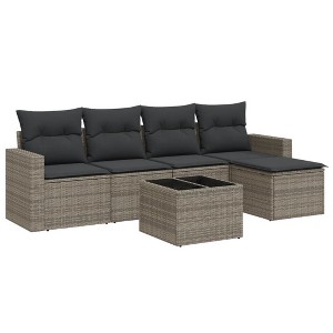 vidaXL 6 Piece Patio Sofa Set with Cushions Poly Rattan - Gray With Table - 1 of 4