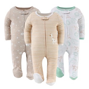 The Peanutshell 3pk Cotton Sleeper Set for Baby Boy and Girl, Serene Safari, 9 Months - 1 of 4