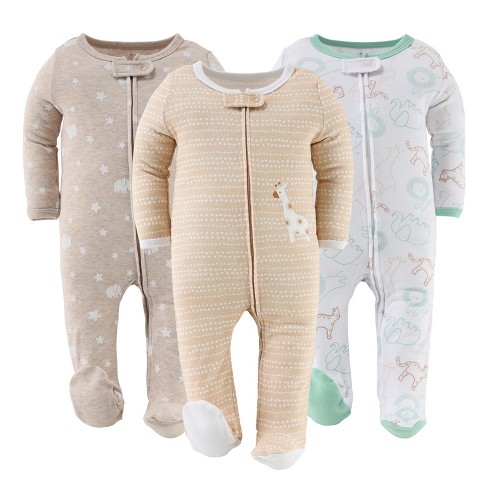 The Peanutshell 3pk Cotton Sleeper Set for Baby Boy and Girl, Serene Safari, 9 Months - image 1 of 4