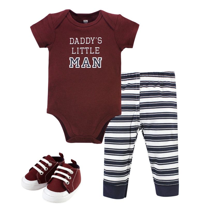 Hudson Baby Infant Boy Cotton Bodysuit, Pant and Shoe Set, Boy Daddy Short Sleeve, 1 of 6