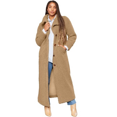 June + Vie by Roaman's Women's Plus Size Maxi Teddy Fleece Coat, 18/20 -  Soft Camel