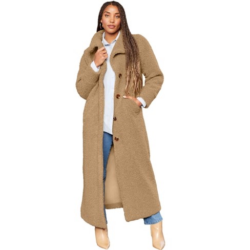 June Vie by Roaman s Women s Plus Size Maxi Teddy Fleece Coat 18 20 Soft Camel