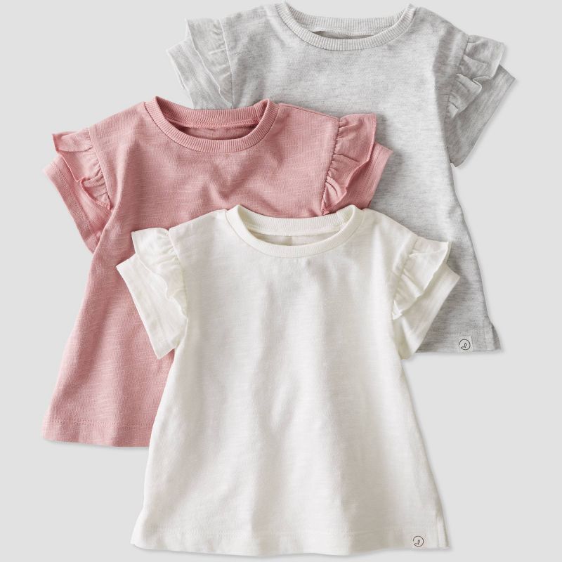 little Planet By Carter's Baby 3pk Whisper Rose T-Shirt - Pink/White/Gray, 1 of 9