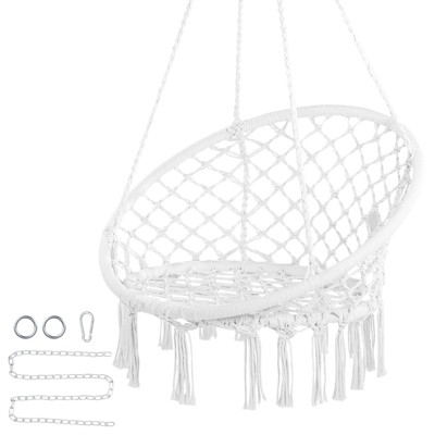 VEVOR Hanging Hammock Swing Chair, 330 Lbs Capacity, Macramé Hanging Chair with Mounting Hardware, Cotton Rope Swing Chair, White
