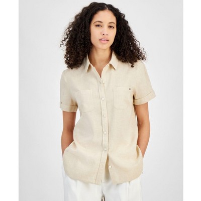 Tommy Hilfiger Womens Linen-Blend Button Up Shirt