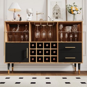 Jojoka 47 Inch Wine Bar Cabinet with Storage, Led Lights & Charging Station, Wood Coffee Bar Station - 1 of 4