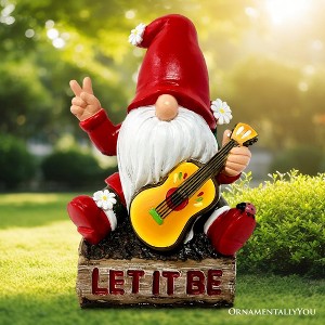 Hippy Gnome with Guitar Garden Statue, Unique Flowers and Peace Sign| OrnamentallyYou - 1 of 4