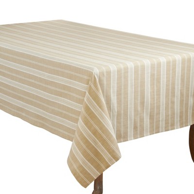 Khaki Striped Rectangular Cotton Tablecloth 65 x 120 in