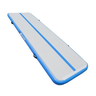 AKSPORT P10 Series Air Mat Tumble Track 16 Foot Inflatable Gymnastic Mat with Electric Air Pump for Cheerleading, Exercising, or Tumbling, Light Blue