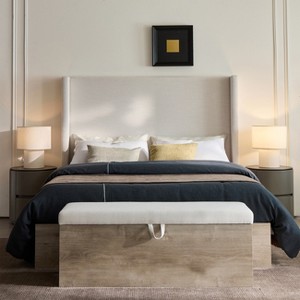 Gulches Ivory Canvas Chenille Flip Top Storage Bench - Rustic Oak Wood Base, Modern Farmhouse/Scandinavian Style,  15-Min - 1 of 4