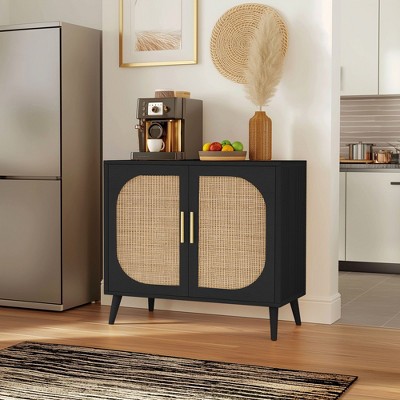 NicBex 31.5" Farmhouse 2-Door Sideboard,Kitchen Storage Cabinets with 2 Drawers and 4 Compartments for Storage,Brown/Black