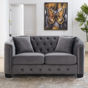 GDFStudio Leonora 59'' Modern Chesterfield Velvet Tufted Loveseat Sofa with Cushions - 1 of 4