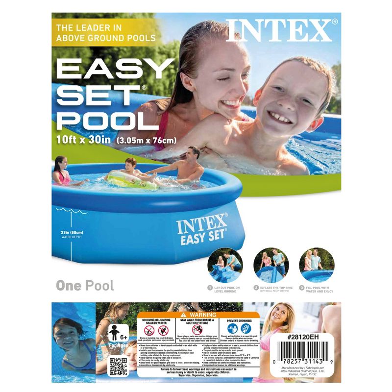 Intex Easy Set 10 Foot x 30 Inch Above Ground Inflatable Round Swimming Pool with 30 Gauge 3 Ply Side Walls and Drain Plug, Blue, 5 of 7