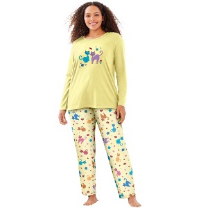 Dreams & Co. Plus Size Long Sleeve Knit PJ Set - 1 of 4