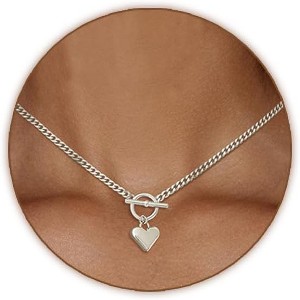 Gold Silver Plated Heart Choker Necklace Dainty Love Jewelry Gift Chunky-Silver-Heart - 1 of 4