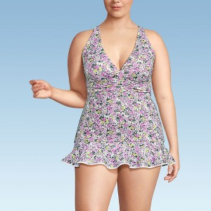 Lands' End Women's Chlorine Resistant Plunge X-Back Tankini Swimsuit Top - 1 of 4