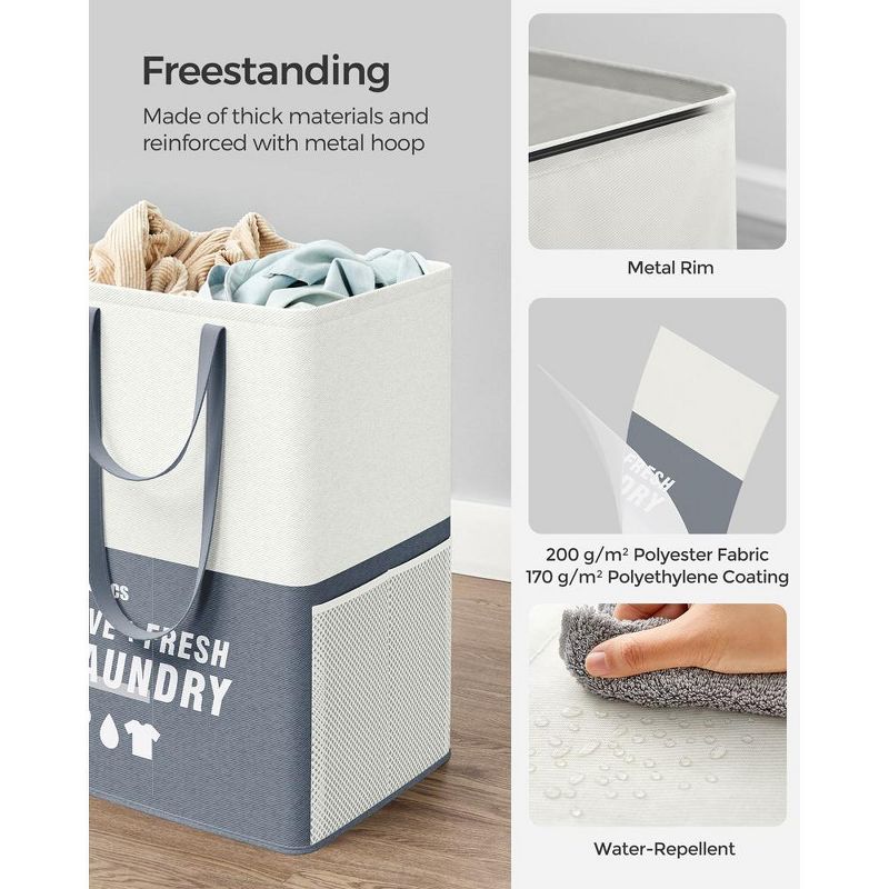 SONGMICS 23.8 Gallon (90L) Laundry Baskets Foldable Laundry Hamper with 2 Compartments Water-Repellent, 4 of 7