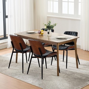 Mid Century Modern Dining Chairs Set of 4, Upholstered Pu Leather Accent Chair with Walnut Bentwood Back, Armless Kitchen Retro Chair for Dining Room - 1 of 4