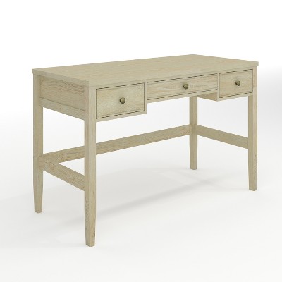 Martha Stewart Rhett Home Office Writing Desk with Tapered Legs in Light Natural with Antique Bronze Hardware