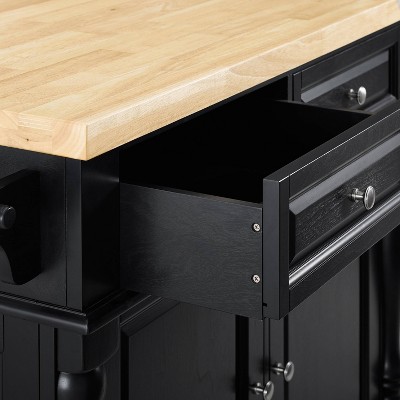Oxford 30" Black Wood Kitchen Island with Saddle Stools