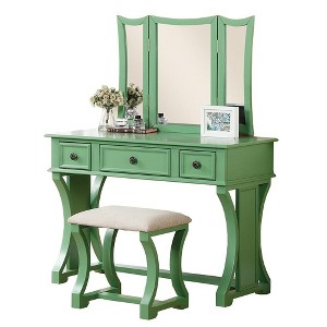 Poundex Wooden Makeup Vanity Set Desk, Mirror and Stool - 1 of 2