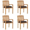 vidaXL Stacking Patio Chairs - Set of 4 Solid Teak Wood Chairs with Taupe Cushions - Rustic Charm for Indoor or Outdoor Living Space - 2 of 4