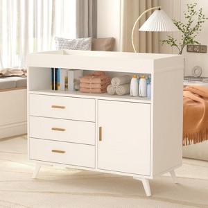 Wooden Diaper Changer, 3 Drawer Changing Dresser with Safety Belt and Rails, Sideboard with Changing Mat, Nursery Sideboard,Diaper Changing Station - 1 of 4