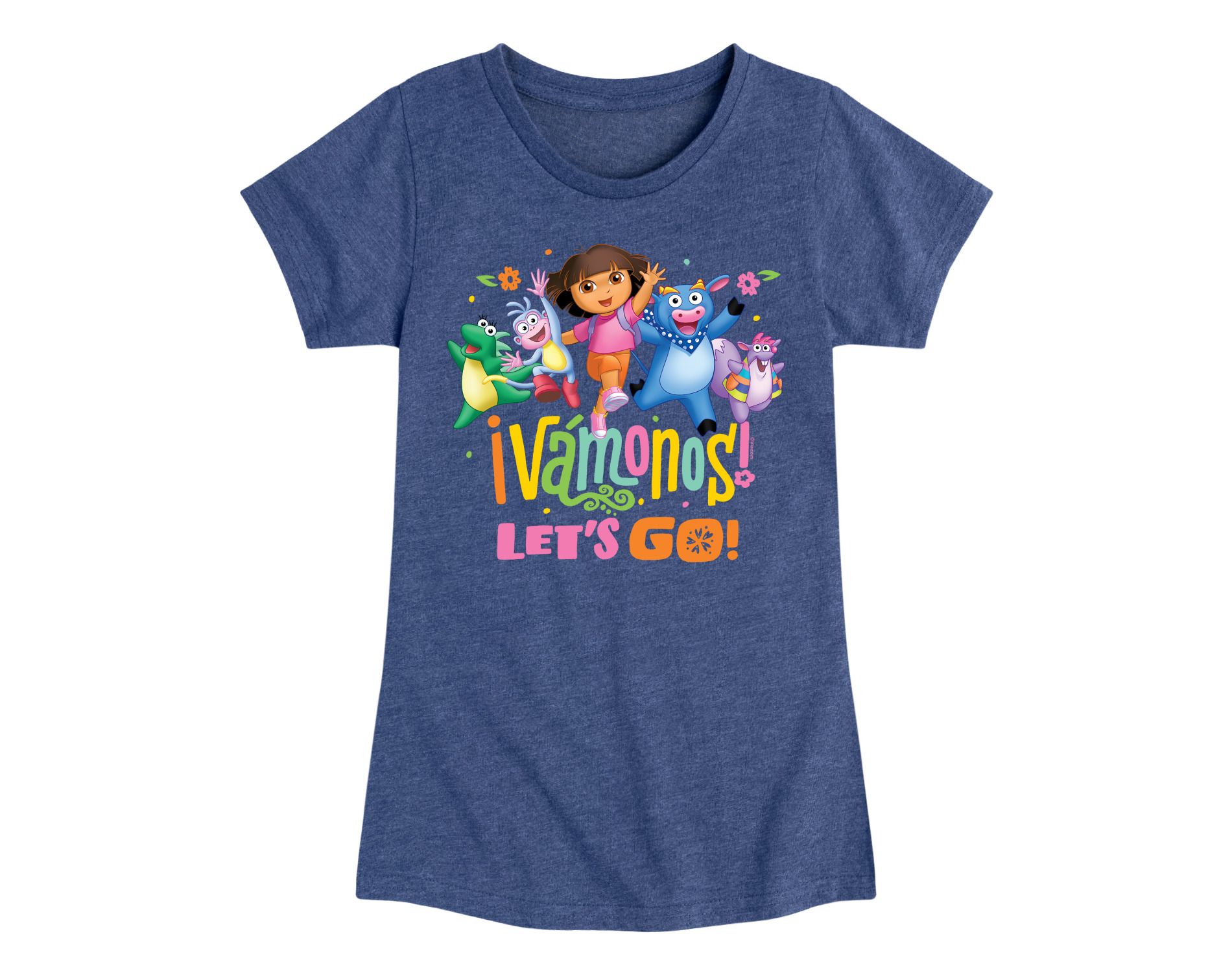 Girls' Dora the Explorer Vamonos Lets Go Fitted Short Sleeve Graphic T-Shirt - Heather Navy - 5T