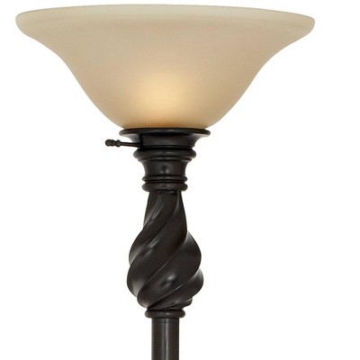 Elegant Bronze Torchiere Floor Lamp with Amber Glass Shade
