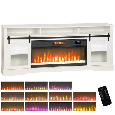 HOMCOM Fireplace TV Stand for TVs Up to 80 Inch, Entertainment Center with 36" Electric Fireplace, TV Console with Open Storage, Side Cabinets, White