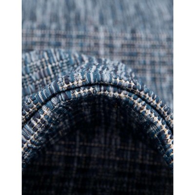 Navy Blue Square Synthetic Outdoor Flatweave Rug