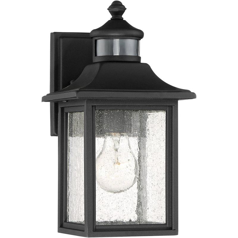 John Timberland Moray Bay Mission Outdoor Wall Light Fixture Black Motion Sensor Dusk to Dawn 11 1/2" Seedy Glass for Post Exterior Barn Deck House, 1 of 9