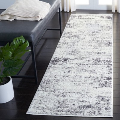 Ivory and Grey Abstract Hand-knotted Runner Rug