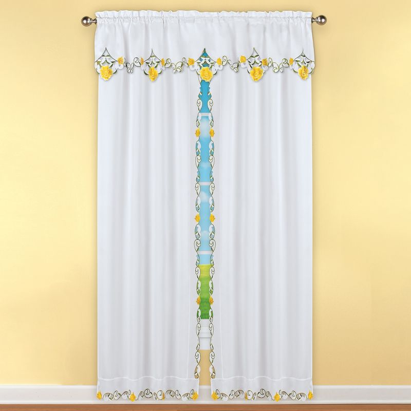 Collections Etc Floral Embroidered Rod Pocket Top Window Drapes, 2 of 4